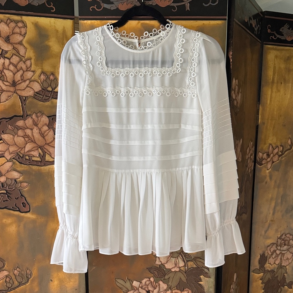 Ted Baker White Lace-Trim Peplum Blouse - Women's Top